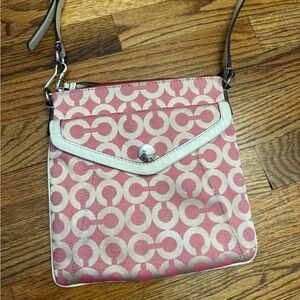 Coach Pink Signature Crossbody with White Trim and Silver Hardware